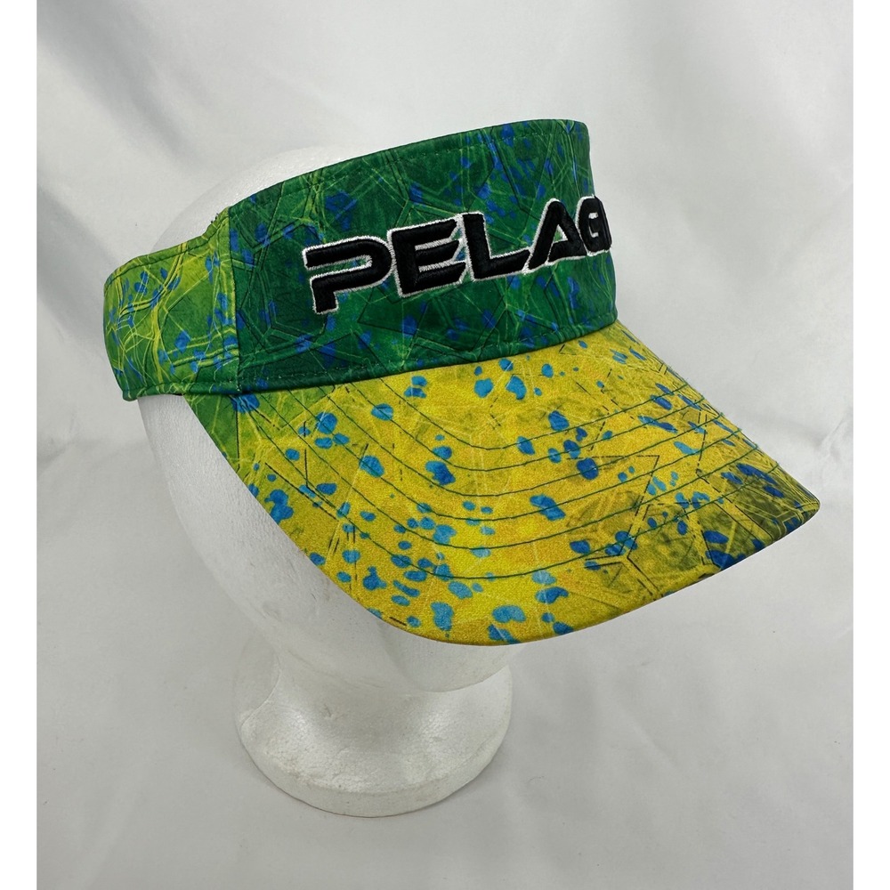 Pelagic Premium Visor Mens OSFA Green Yellow Mahi Mahi Fishing Adjustable Hat